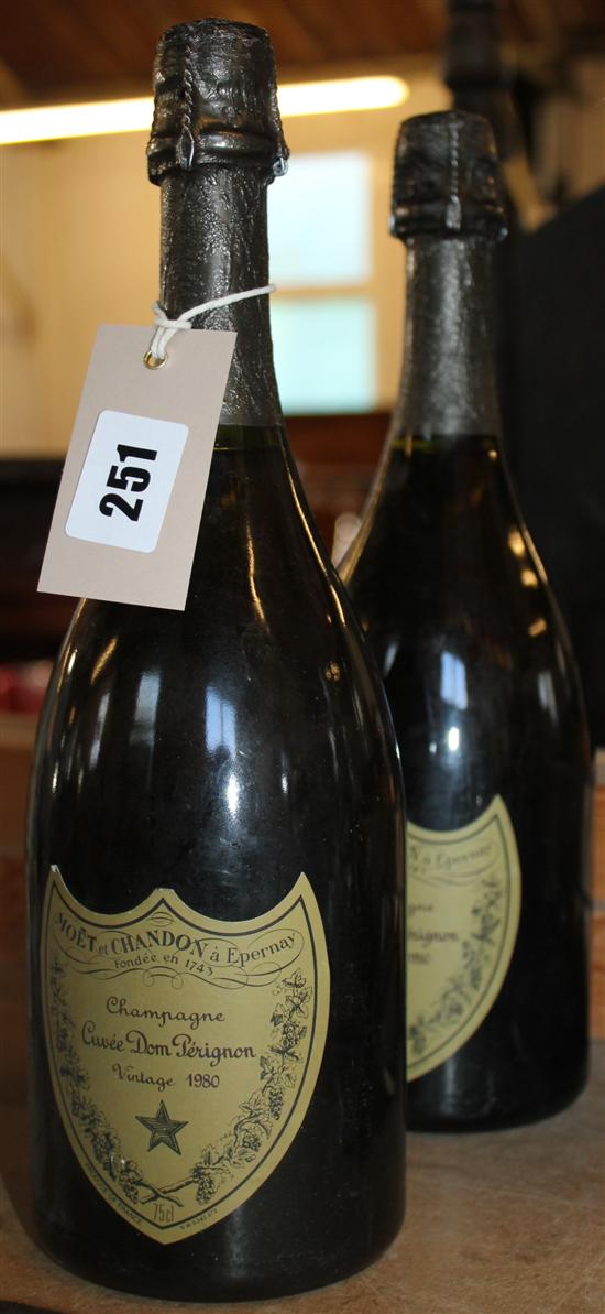 2 bottles Dom Perignon 1980 vintage Champagne